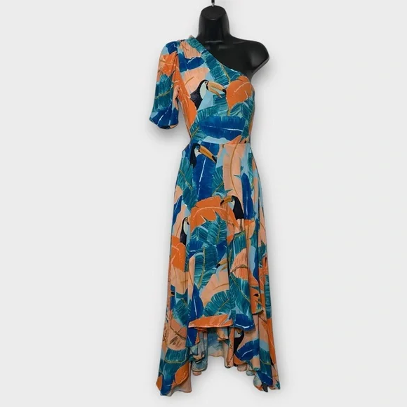 knee length dresses for ladies Blue and Orange Floral Midi Dress